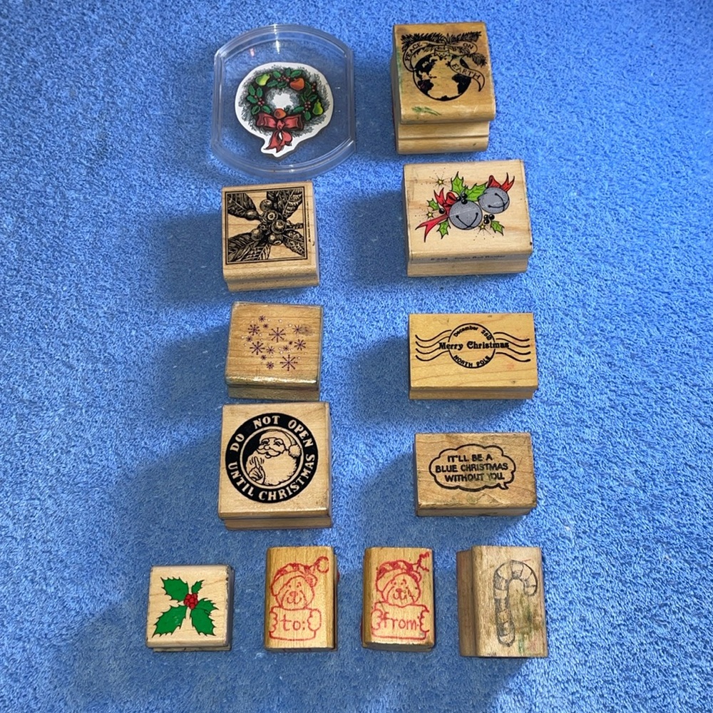 Retired Vintage Mounted Rubber Stamps.  12 Holiday Themed.